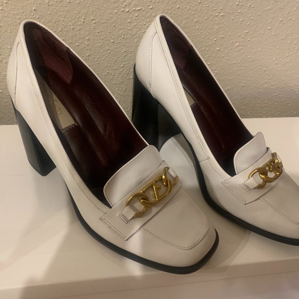 Franco Sarto White Synthetic Leather Block Heels - Size 8.5